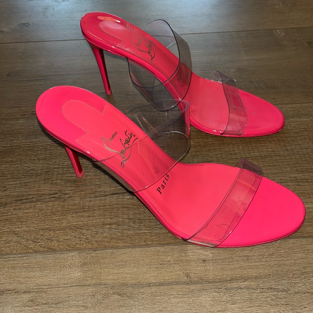 Christian Louboutin Just Nothing 85 PVC & Leather Mules - Picture 4 of 9